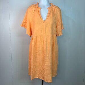 Old Navy Swing Dress Medium Orange Cotton Gauze Lightweight Pockets